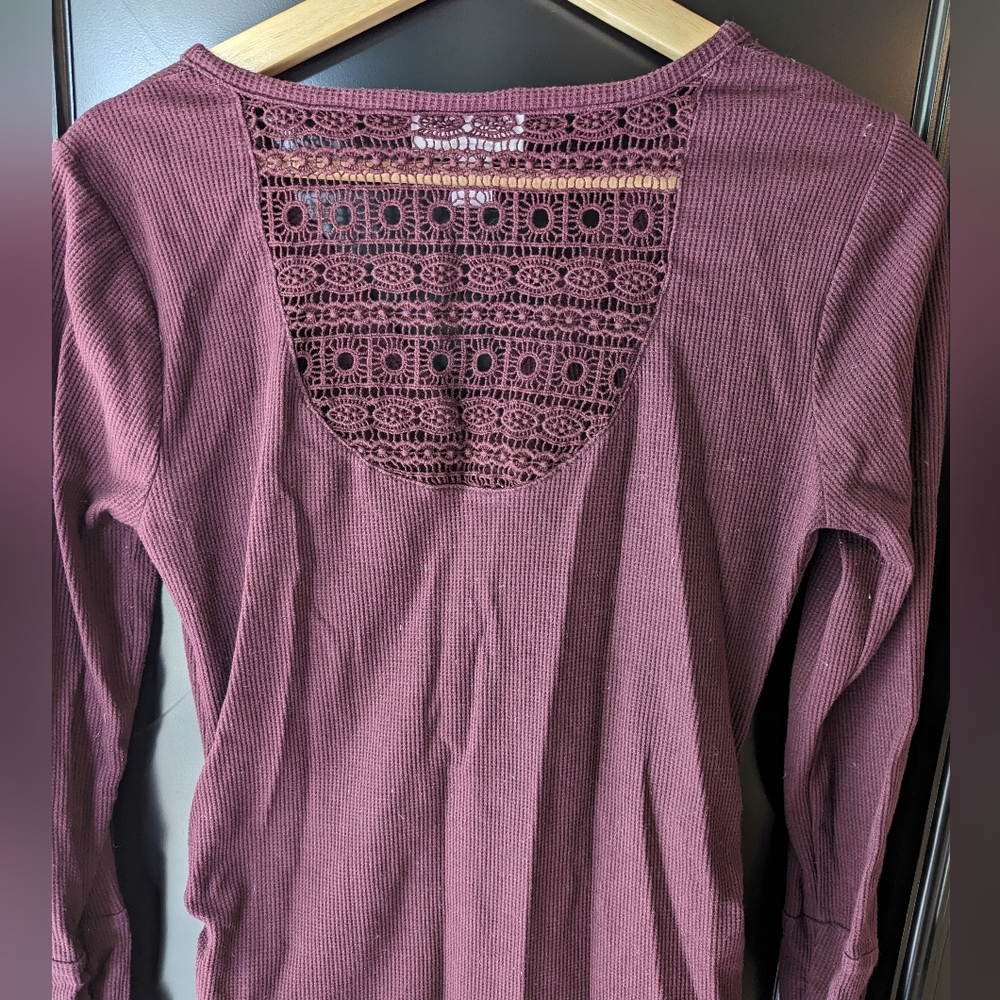 Motherhood Maternity Purple V-Neck Shirt With Lace Detail